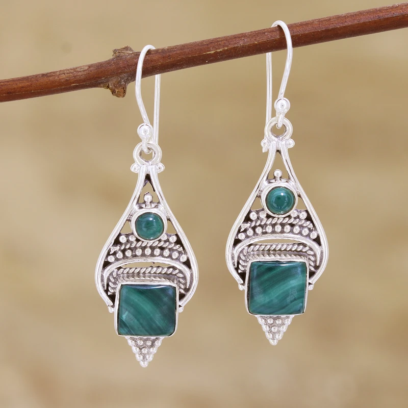 Green Ocean 925 Sterling Silber und Malachit Ohrhänger Elegante Ohrringe Boho Zierliche Ohrringe Handgemachter Schmuck Geschenk Für Sie
