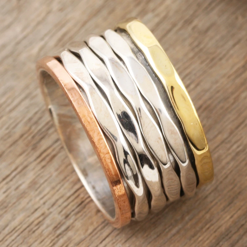 Unisex Sterling Silber Messing Kupfer Meditations-Spinnerring Handgemachter Ring Silberschmuck Böhmischer Zarter Ring Geschenk für Sie Geschenkartikel