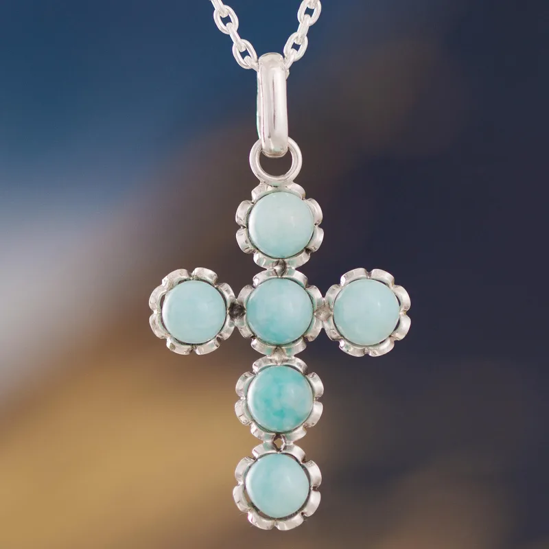 Handcrafted Sterling Silver and Amazonite Cross Necklace Amazonite Jewelry Handmade Jewelry Bohemian Necklaces Gift For Her