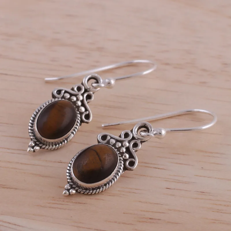 Charm-Ohrringe Tigerauge Ohrringe 925 Sterling Silber Handgemachte Edelstein Silber Tropfen Hängeohrringe Alltagsschmuck Geschenk für Sie