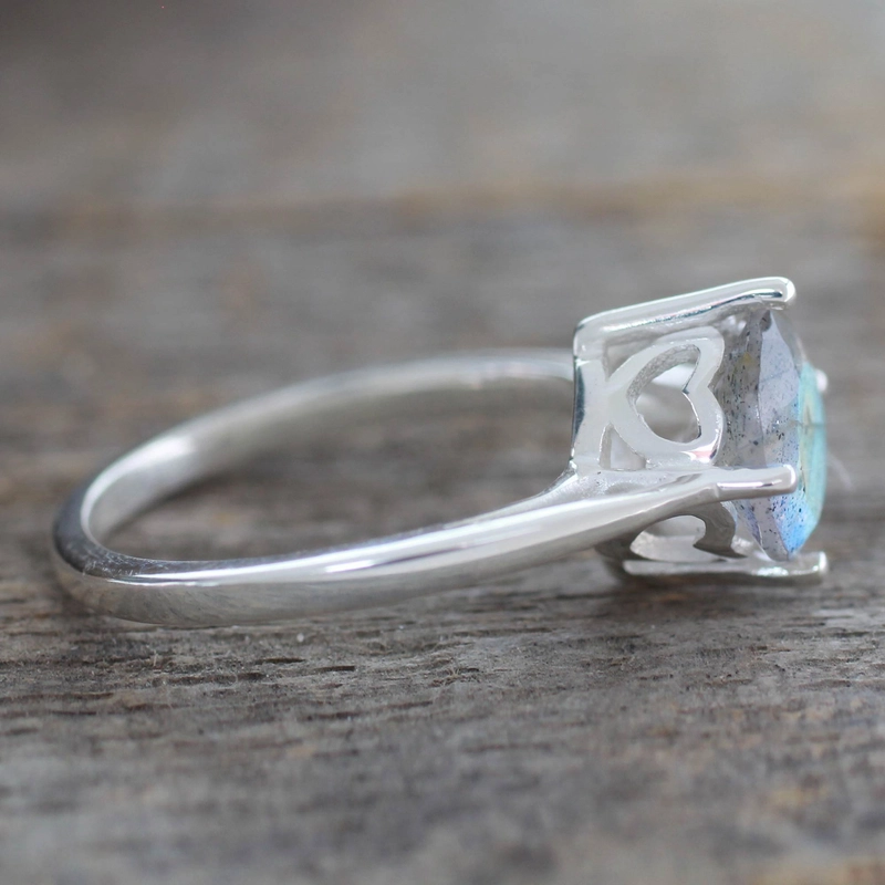 Handgefertigter Labradorit Solitär Ring 925 Sterling Silber Damen Ring Geschenk für Sie & Mama