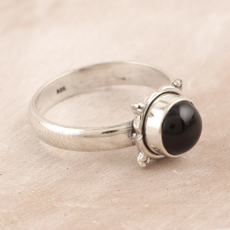 Sterlingsilber Black Onyx Cabochon Einzelstein Ring 925 Sterlingsilber Statement Ring Handgefertigter Ring Damen Silberring Geschenk für Sie
