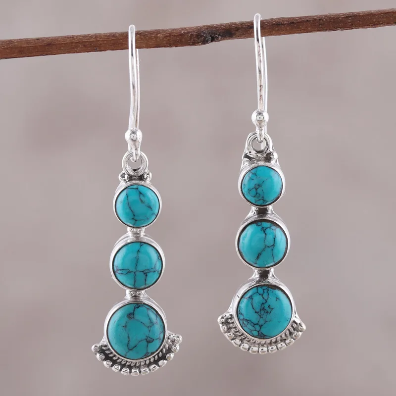 Runde Ohrringe aus Sterlingsilber und Türkis, handgefertigte Edelsteinohrringe, Geschenkartikel, Hochzeitsschmuckgeschenk für Sie