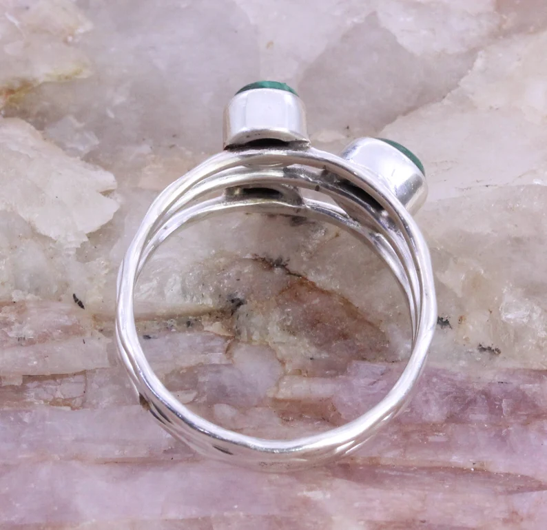 925 Sterling Silber Ring Malachit Ring Damen Ringe Band Unisex Edelstein Ring Breiter Bandring