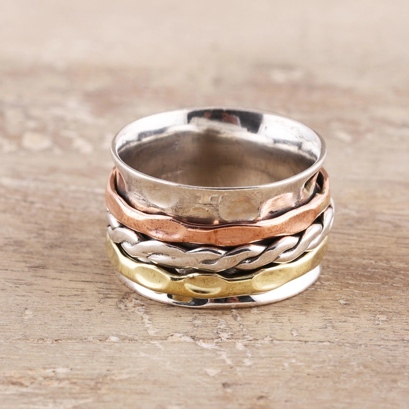 Drehbarer Spiral-Muster Sterling Silber Spinner Ring Handgefertigt Designer Unisex