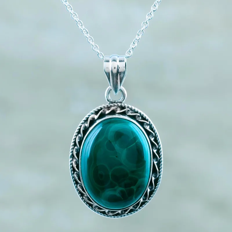 925 Sterling Silber und Malachit Anhänger Halskette Böhmischer Schmuck Geschenk für Mama & Sie Valentinstag Geschenk