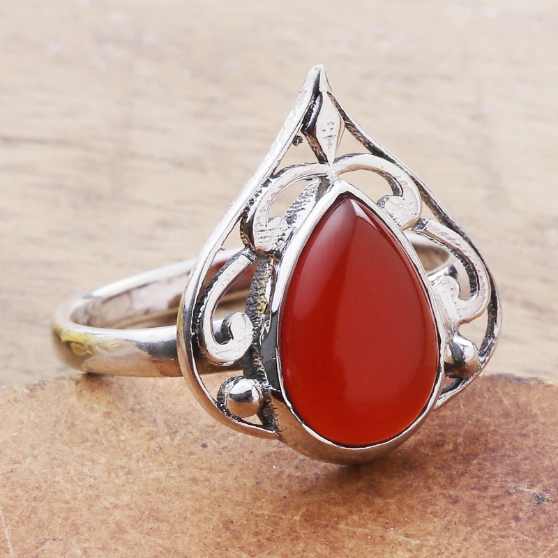 Blatt-Motiv Oranger Onyx Cocktailring Handgefertigt 925 Sterling Silber Geschenk Für Sie