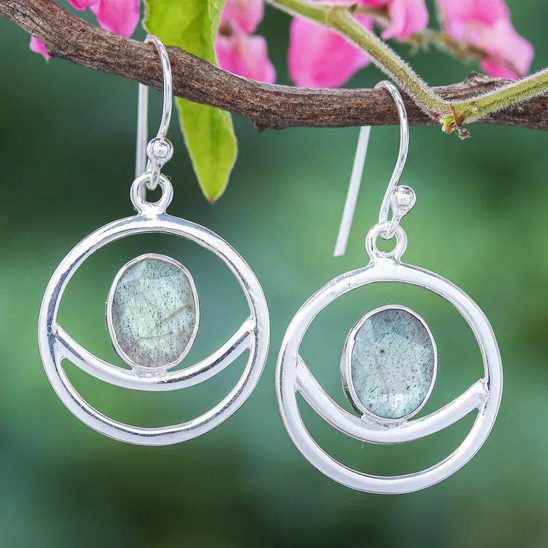 Halbmond handgefertigte Labradorit Ohrringe 925 Sterling Silber Ohrhänger Blaue Edelstein Ohrringe Labradorit Schmuck Geschenk für Schwester