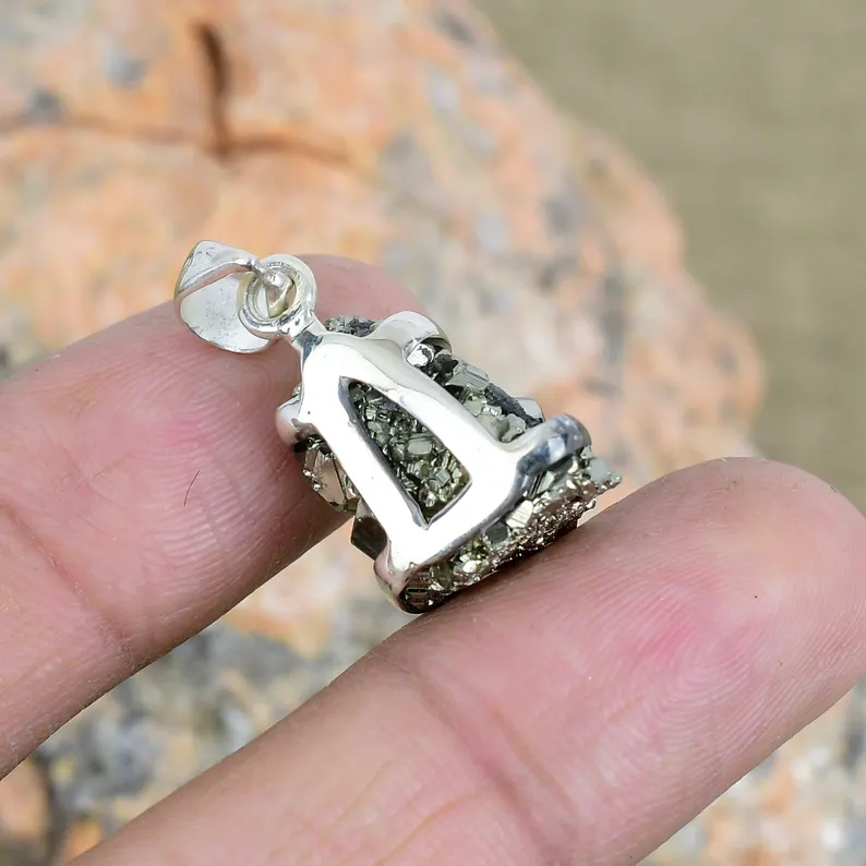 925 Sterling Silber Rohpyrit-Anhänger Heilkristall Edelstein Alltagsschmuck Für Kette Unisex Anhänger Geburtsstein Geschenk Für Sie