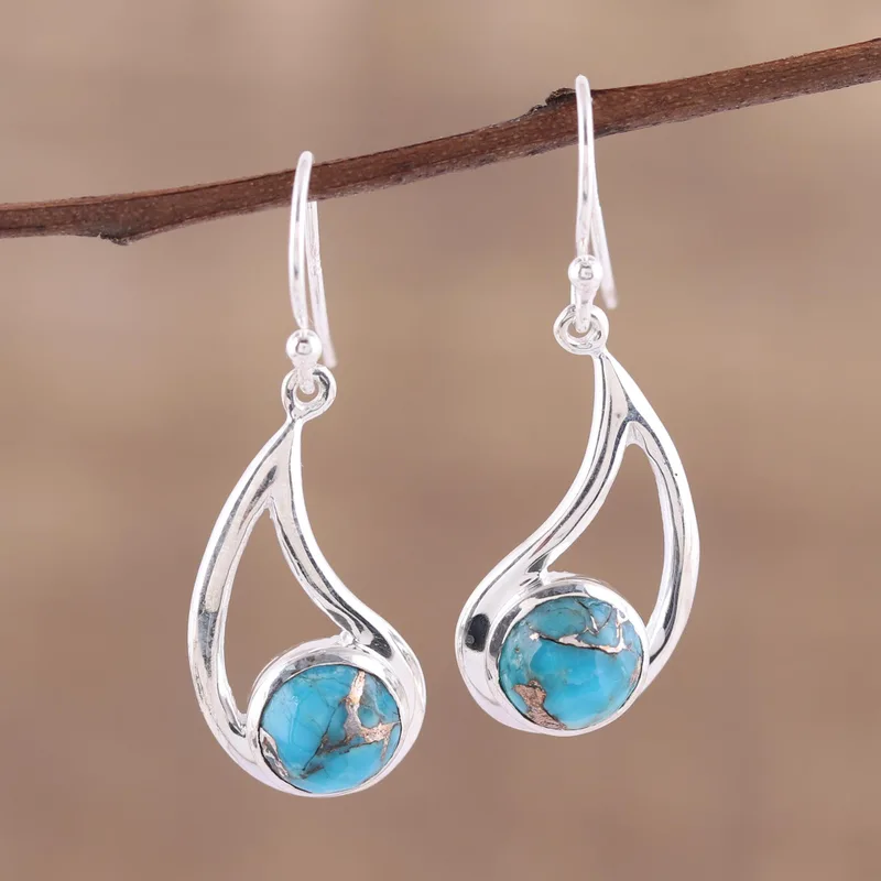 Ohrringe mit Sterlingsilber und blauem Türkis, handgemachte Edelsteinohrringe, Geschenkidee für Brautjungfern, Hochzeitsschmuck