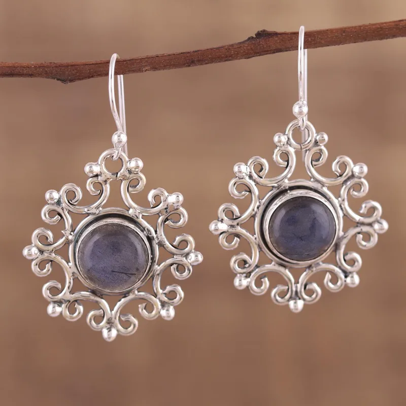 Ohrhänger aus Labradorit und 925er Sterlingsilber, Ohrringe aus Sterlingsilber, Ohrhänger mit blauem Edelstein, Labradorit-Schmuck, Geschenk für sie
