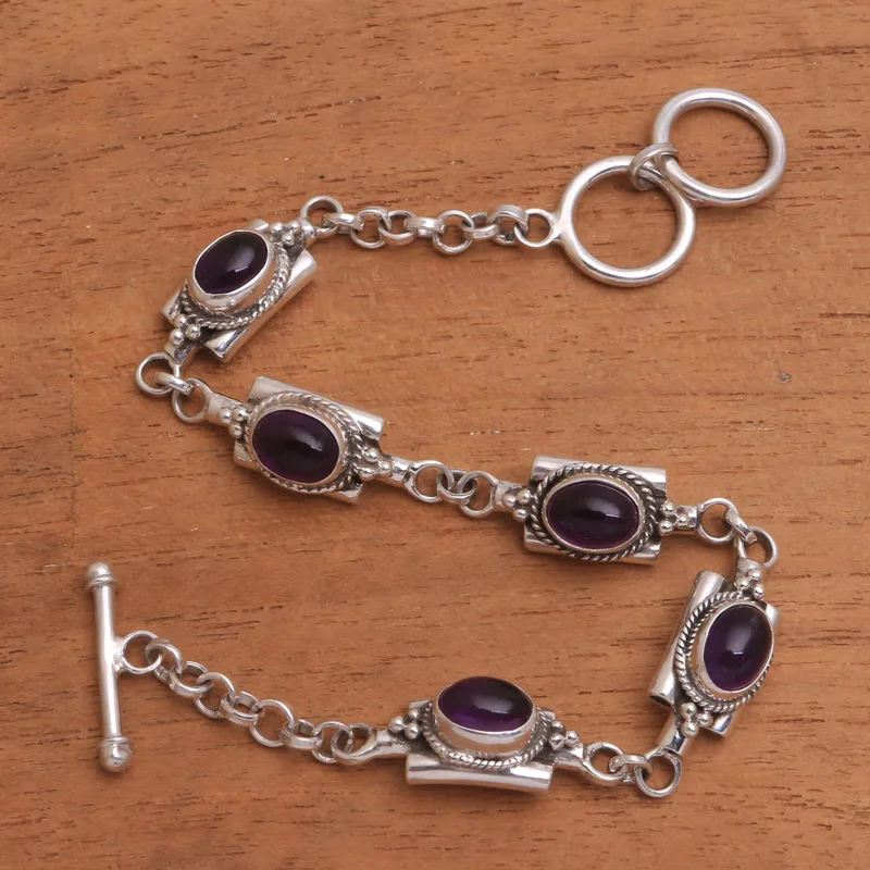 Ovales Amethyst Gliederarmband 925 Sterling Silber Charmantes Schmuckstück Geburtstagsgeschenk Für Frauen Und Mädchen Amethyst Armband Valentinstagsgeschenk Für Sie