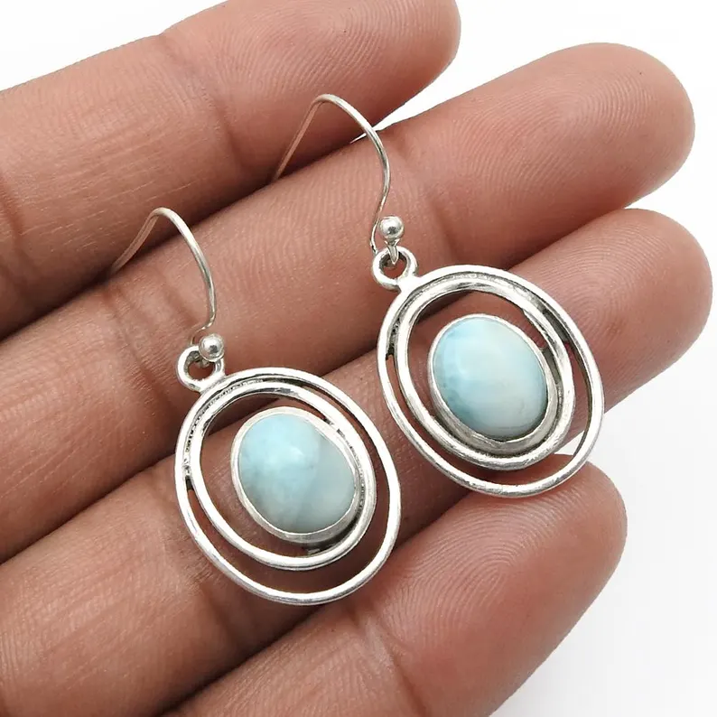 Natürliche Larimar Edelstein Ohrringe 925 Sterling Silber Handgemachte Ohrringe für Frauen Larimar Ohrhänger