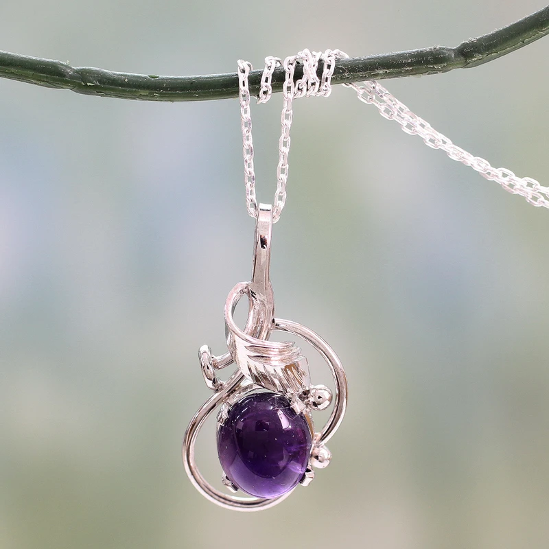 Handgefertigte Amethyst-Halskette aus Sterlingsilber, Geburtsstein-Halskette, Geschenk für sie, violetter Edelsteinschmuck, 925er Sterlingsilber, Geschenkidee