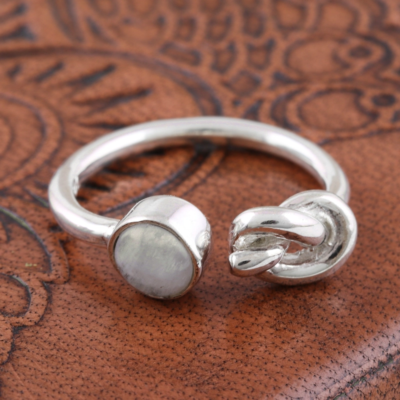 Regenbogen-Mondstein-Knotenring 925 Sterlingsilber Cocktailring Handgemachtes Geschenk für Sie