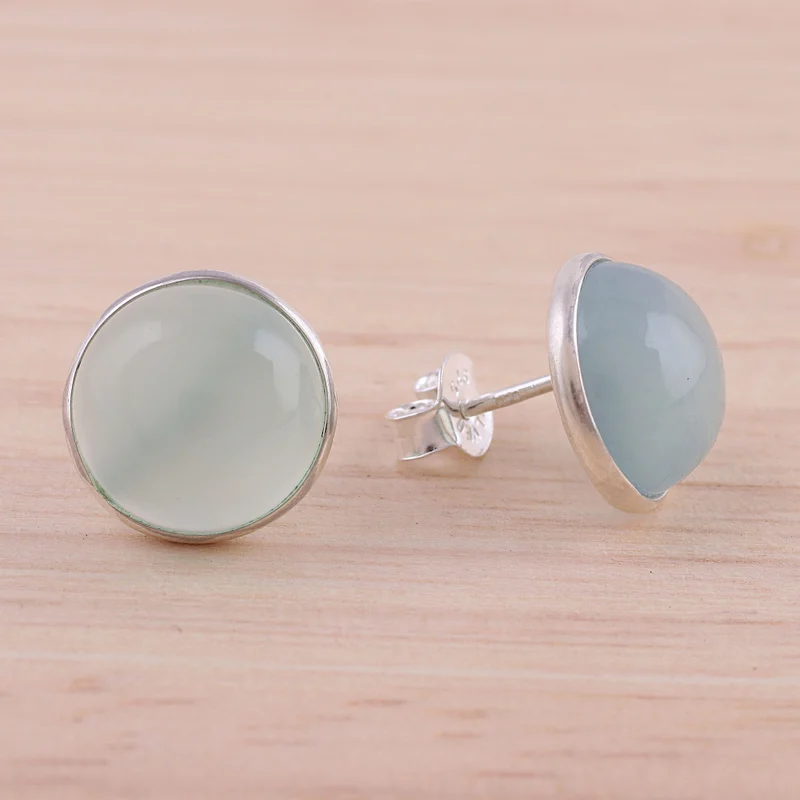 Aqua Chalcedon Runde Ohrstecker 925 Sterling Silber Handgemachte Ohrringe Alltagsohrringe Für Frauen Geschenk Für Sie