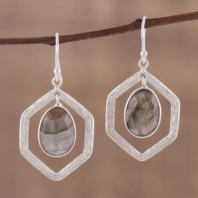 925er Sterlingsilber-Ohrringe mit Labradorit Edelstein-Ohrringe Labradorit-Schmuck