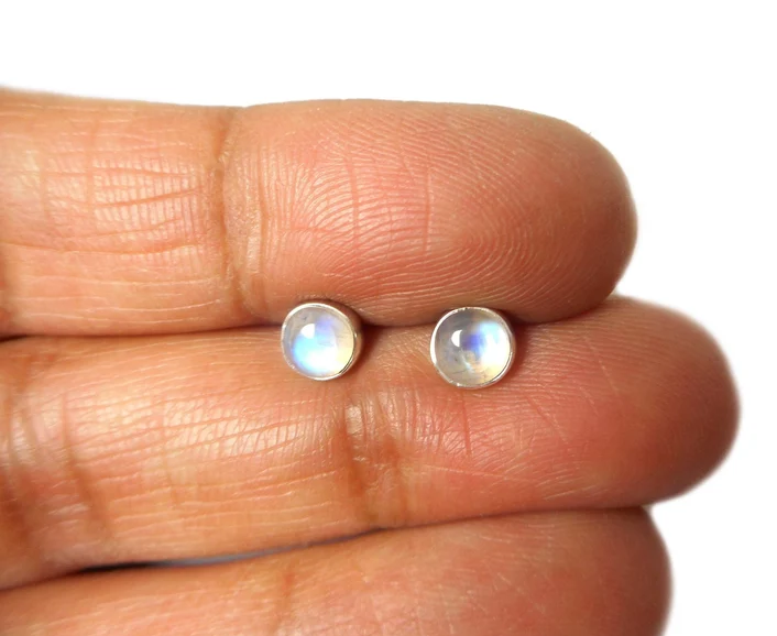 Mondstein Ohrstecker Rund Sterling Silber Edelstein Ohrringe für Damen Blaue Mondstein Ohrstecker für Sie Geschenk für Sie