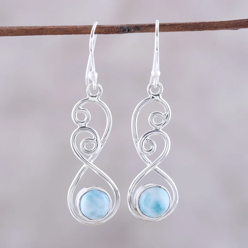 Blaue Weiße Larimar Ohrhänger 925 Sterling Silber Edelstein Ohrringe Handgemachte Boho Ohrringe Geschenk Für Sie