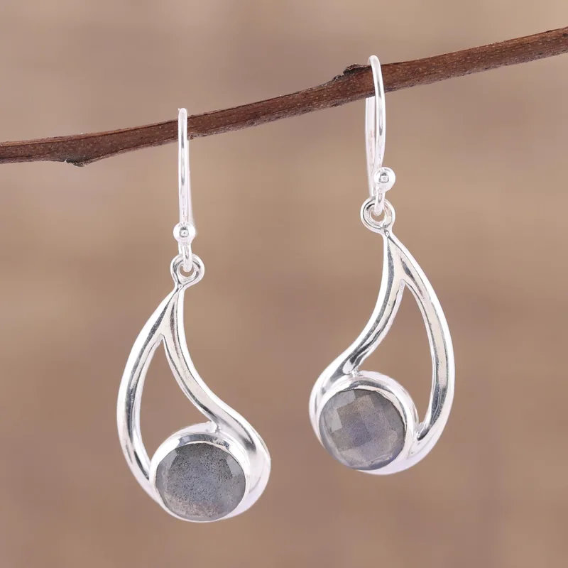 Facettierte Labradorit und Silber Ohrhänger 925 Sterling Silber Ohrringe Blaue Edelstein Ohrhänger Labradorit Schmuck Geschenk für Sie