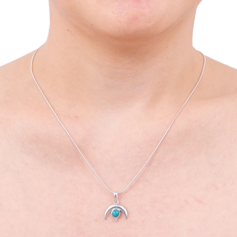 Mondförmige Halskette aus 925er Sterlingsilber mit natürlichem Türkis, wunderschöne Halskette, zarte Halskette, perfektes Muttertagsgeschenk, böhmischer Schmuck, Geschenk für sie