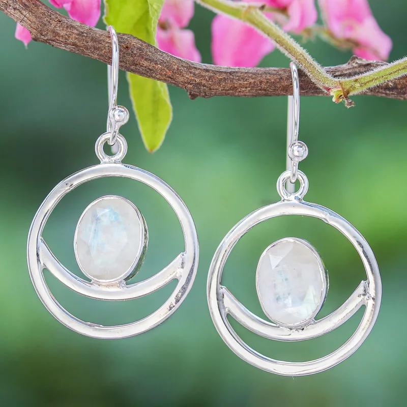 Handgefertigte Blaue Blitz Regenbogen Mondstein Ohrringe 925 Sterling Silber Ohrringe Handgemachte Edelsteinohrringe Geschenk Für Sie