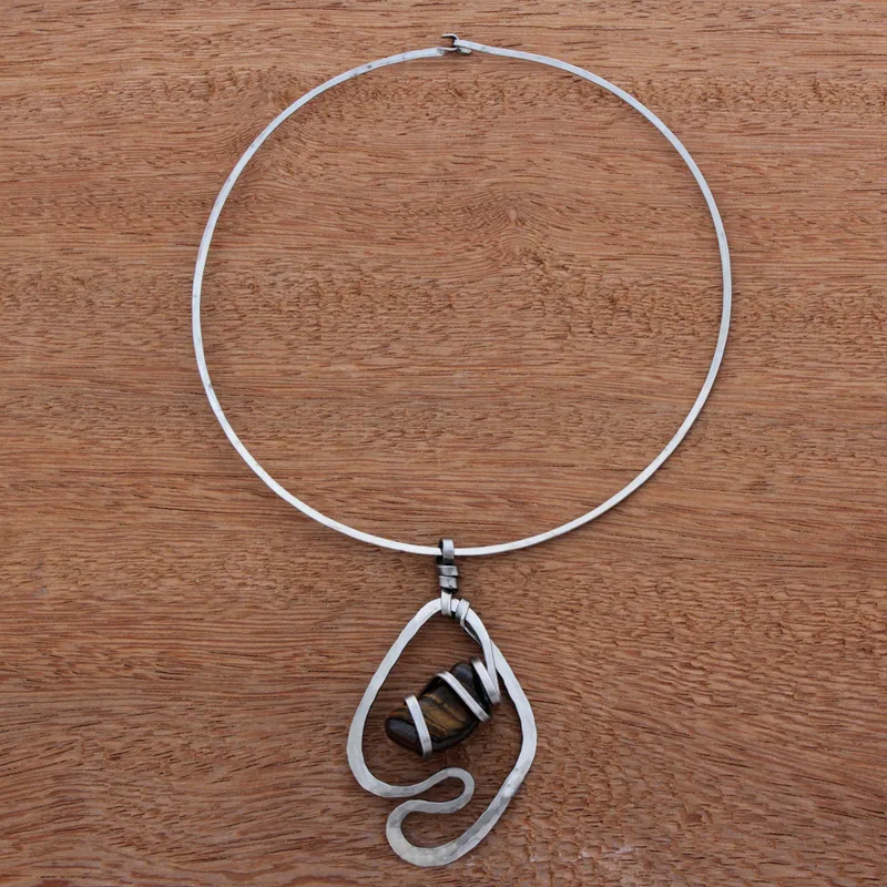 Collier Halskette Tigerauge Anhänger Halskette Echter Edelstein Halskette 925 Sterling Silber Bohemian Schmuck Geschenk für Sie