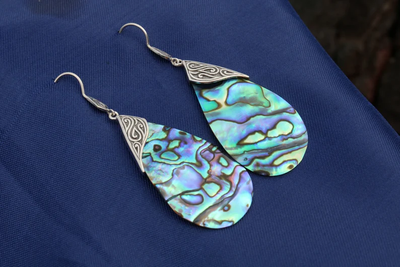 Abalone Muschel Ohrringe Tropfen Tribal Design Sterling Silber Edelstein Ohrring Tropfenförmiger Edelstein Ohrring 925 Sterling Silber Ohrring Weihnachten