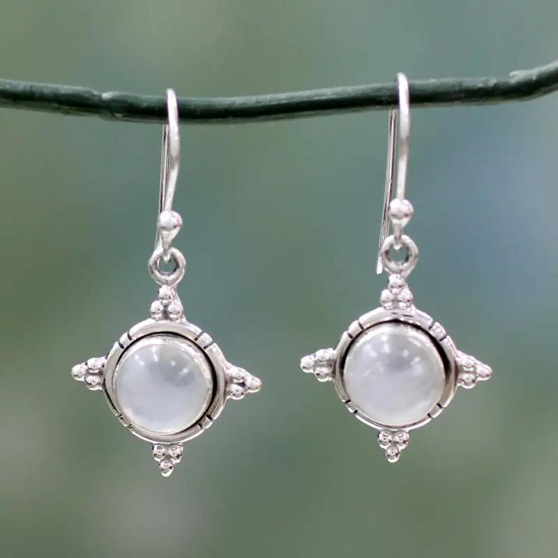 Echter Regenbogen-Mondstein-Ohrring, 925er Sterlingsilber-Ohrring, handgefertigter Edelstein-Ohrring, Juni-Geburtsstein-Geschenk für Schwester