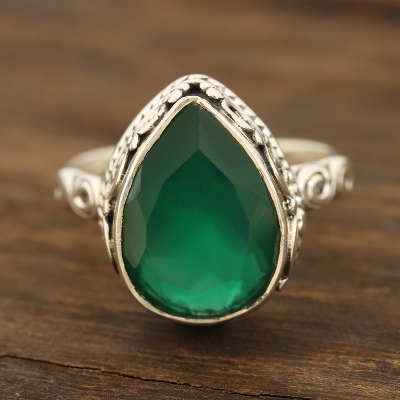 Glitzernder grüner Onyx Cocktailring Handgefertigt 925 Sterling Silber Geschenk für Sie