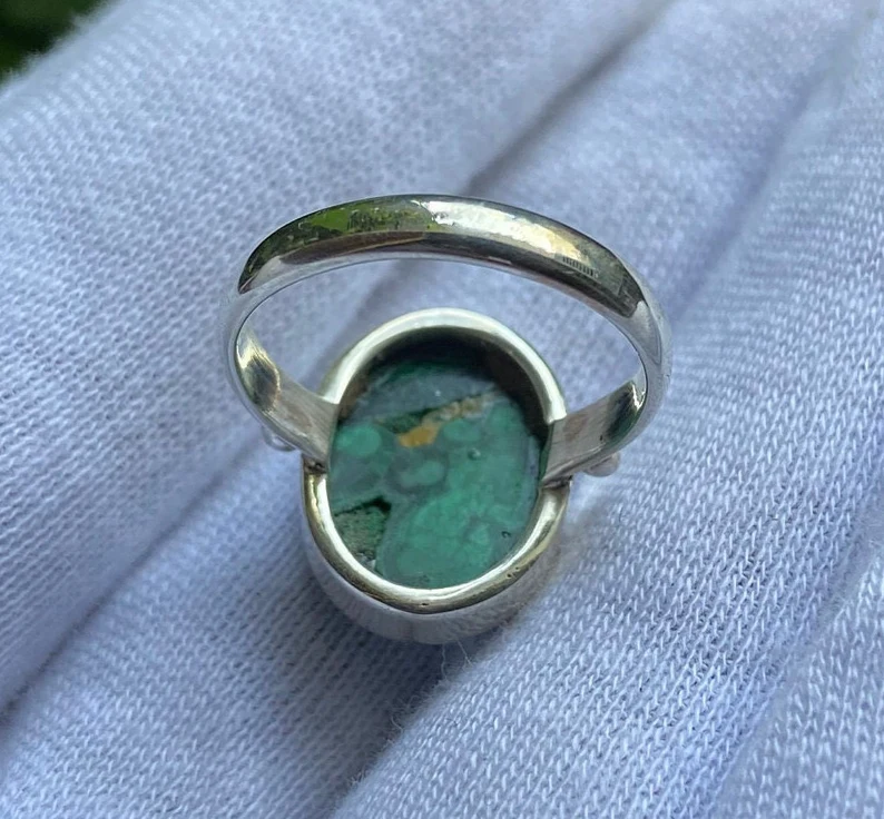 Natur Malachit Ring Silber Malachit Ring 925 Silber Ring Sterling Silber Ring Meditationsring Silberschmuck Bestes Geschenk für Frauen Sie