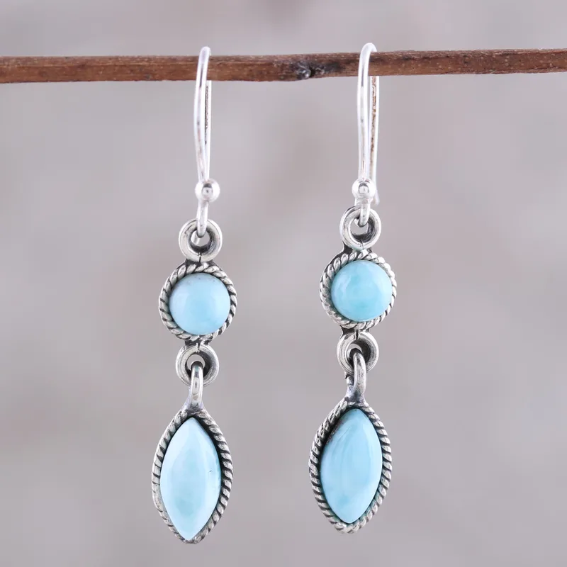 Natürliche Larimar Ohrhänger 925er Massivsilber Edelsteinohrringe Handgemachte Damen Hochzeitsgeschenk Für Sie