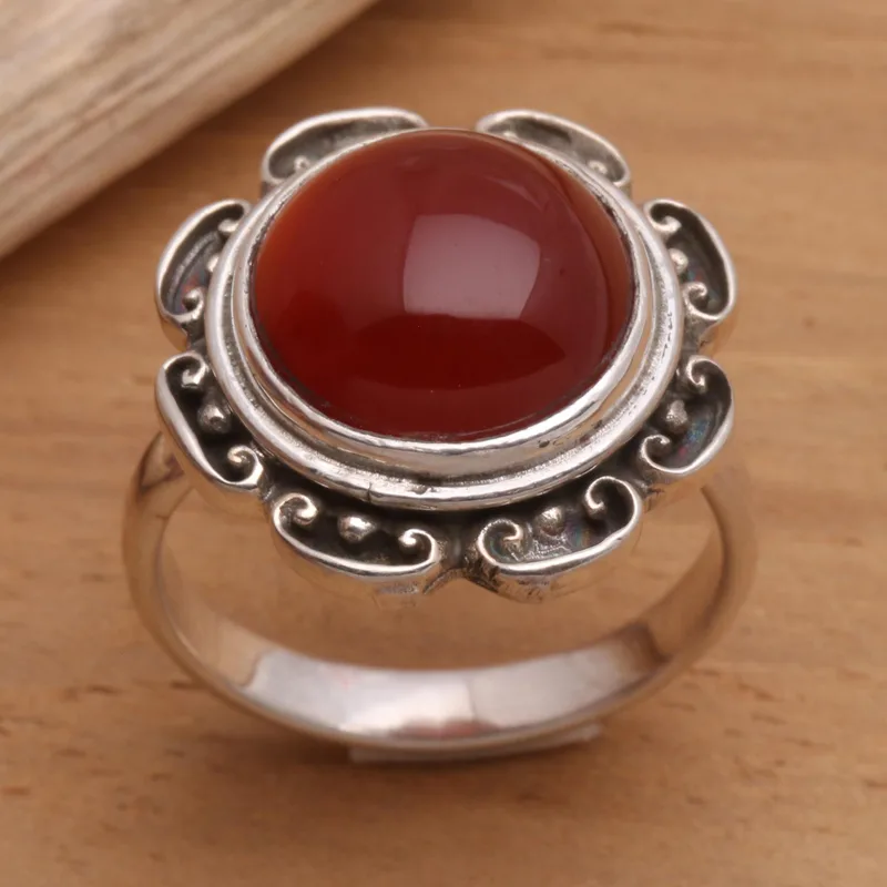 Lotus Herz des Friedens Handgefertigter 925 Sterling Silber Karneol Ring Versprechensring Handgemachter Silberring Geschenk für Sie & Mama