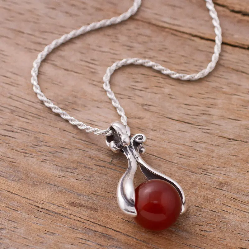 Runde Karneol-Anhänger Halskette 925 Sterling Silber Art-déco-Halskette Geschenk für sie und Mama