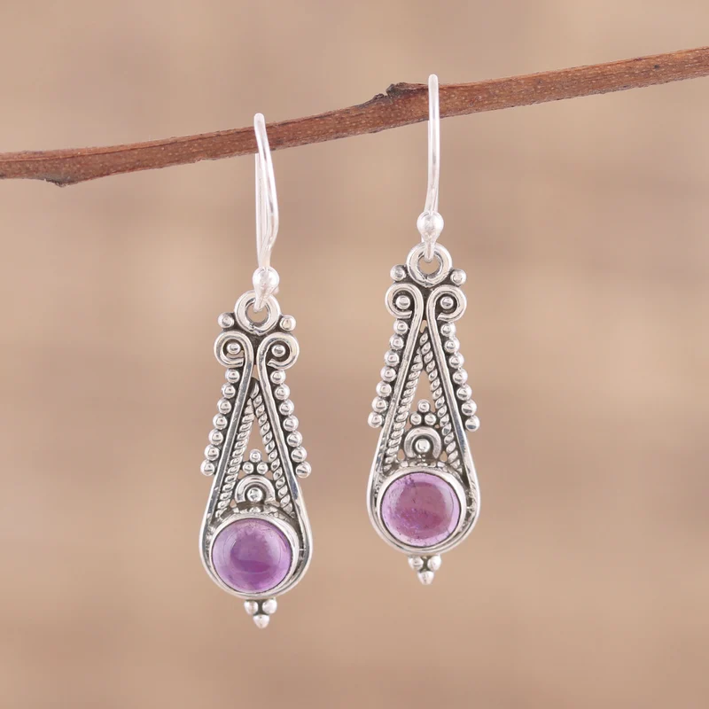 Spitze Amethyst Ohrhänger 925 Sterling Silber Handgemachte Ohrringe Geschenkartikel Geburtstagsgeschenk für Sie