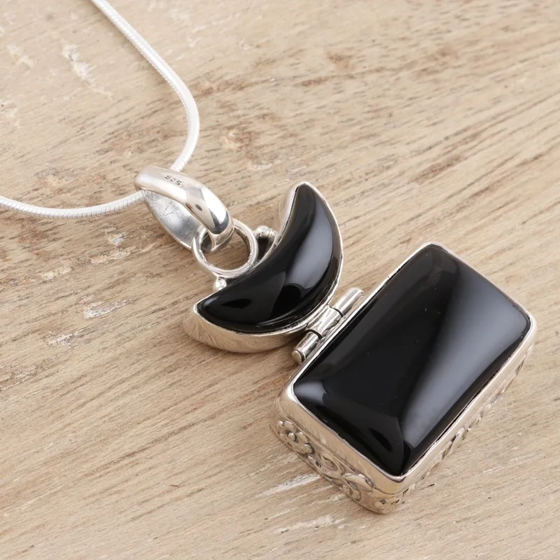 Schwarze Mitternacht Schwarzer Onyx 925 Sterling Silber Anhänger Halskette Schwarzer Charm Schmuck Geschenk für Sie Anhänger mit Kette Edelstein Halskette Geschenk für Sie