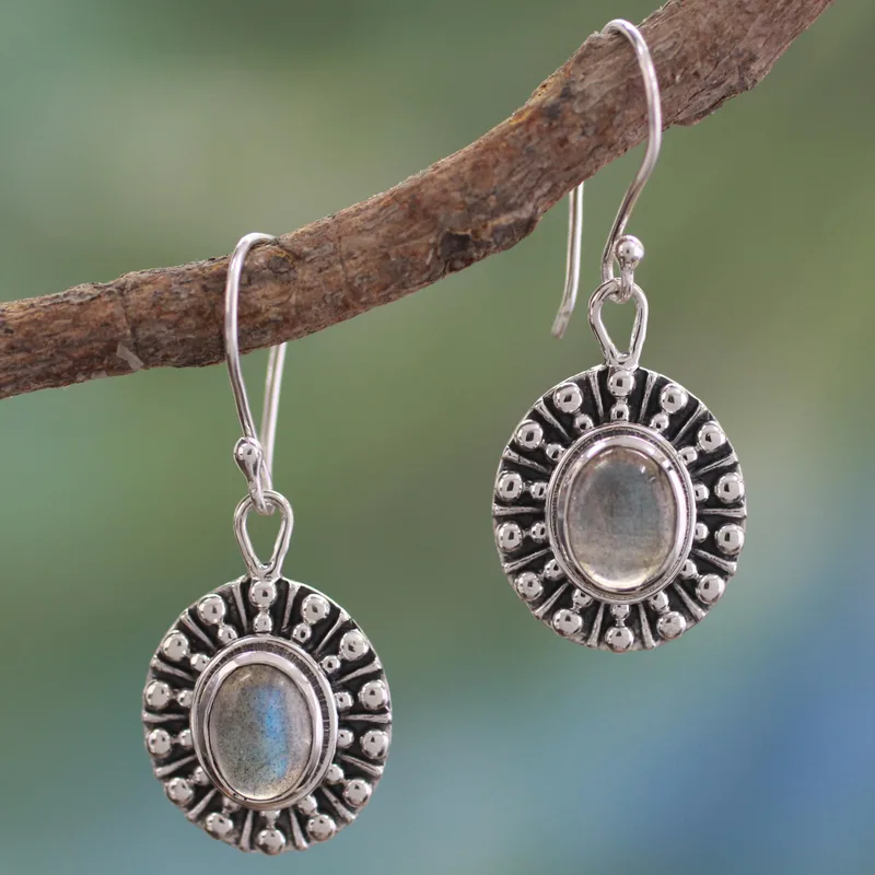 Einzigartige Sterling Silber und Labradorit Ohrringe 925er Massiv Silber Ohrringe Blauer Edelstein Ohrhänger Labradorit Schmuck Geschenk für Sie