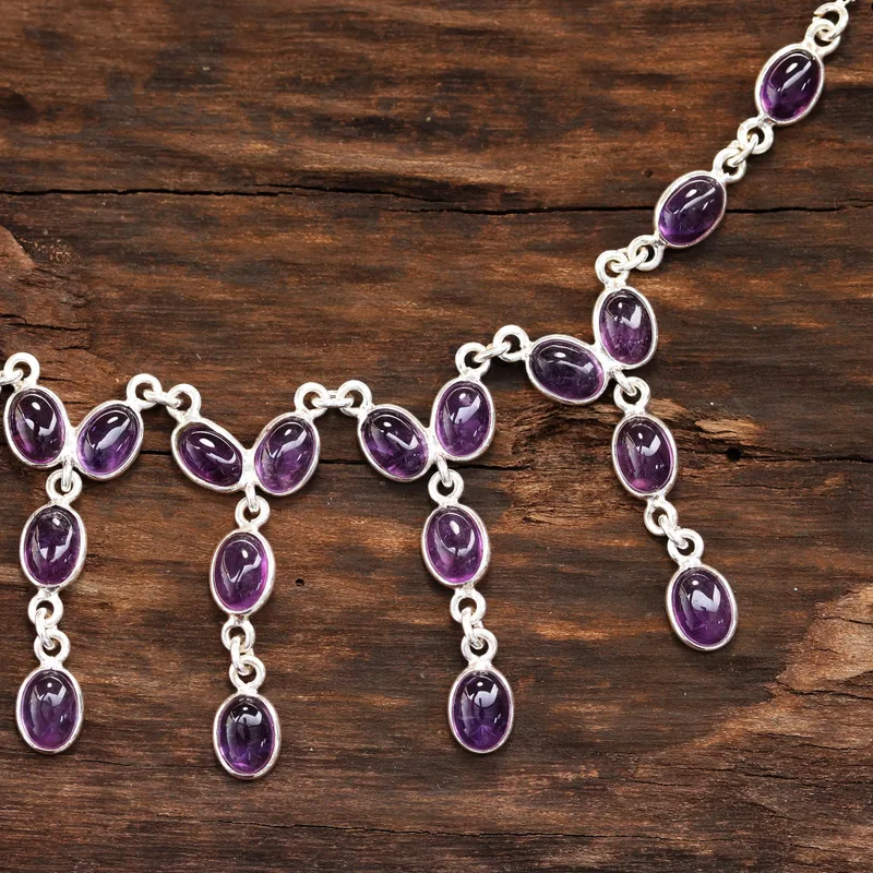 Lila Amethyst Wasserfall-Halskette Geburtsstein-Halskette Geschenk für sie Lila Edelsteinschmuck 925 Sterling Silber Geschenkidee