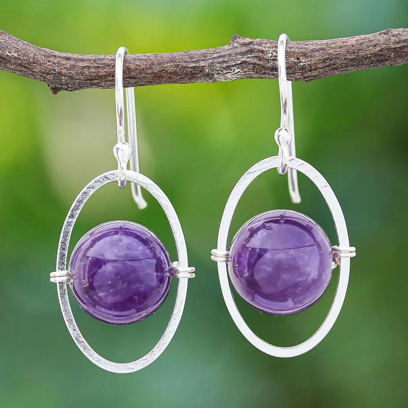 Amethyst- und Sterlingsilber-Ohrringe, handgefertigt, Geschenkidee, Geburtstagsgeschenk für Sie, Boho-Ohrringe