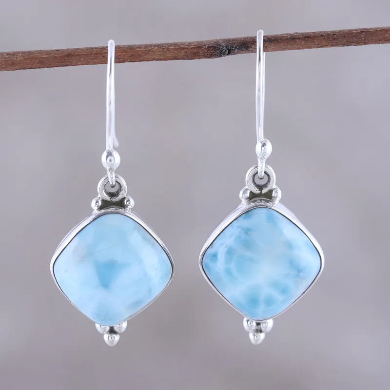 Larimar Ohrringe 925 Sterlingsilber Natürlicher Larimar Edelstein Silber Ohrringe Handgemachte Damen Hochzeit Ohrringe Geschenk