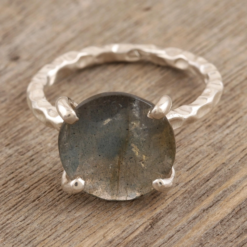 Runder Labradorit-Ring 925 Handgemacht Designer 925 Sterling Silber Geschenk für Sie & Mama