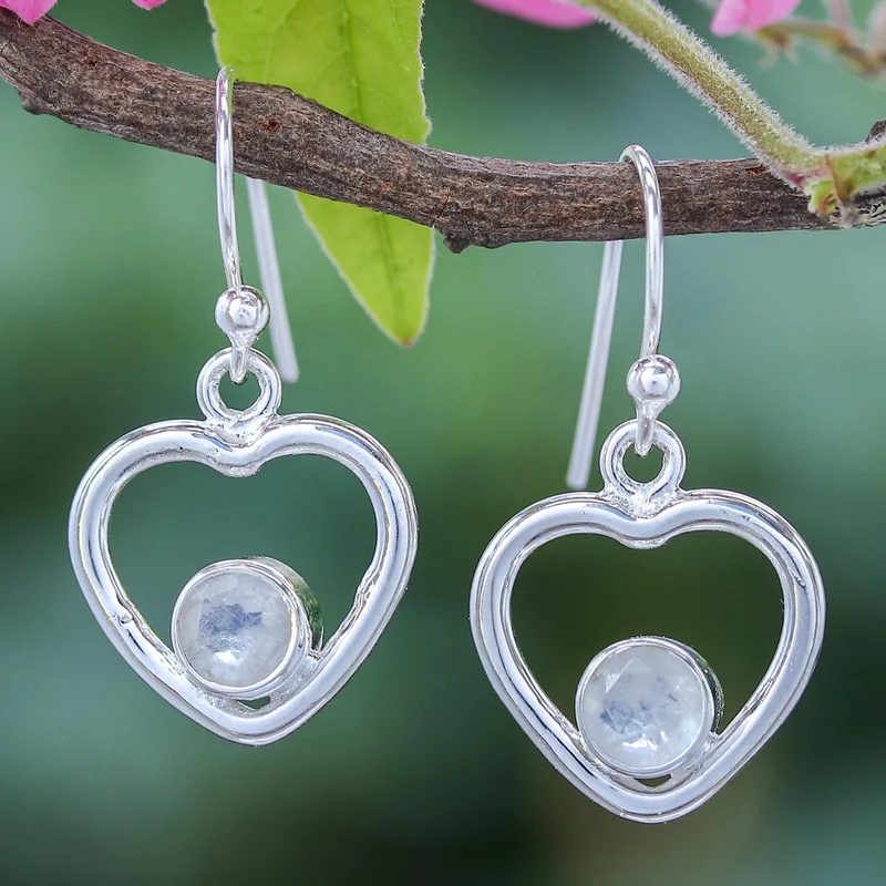 Herzform Regenbogen Mondstein Ohrringe 925 Sterling Silber Ohrring Handgemachte Edelstein Ohrringe Geschenk Für Sie Boho Ohrring