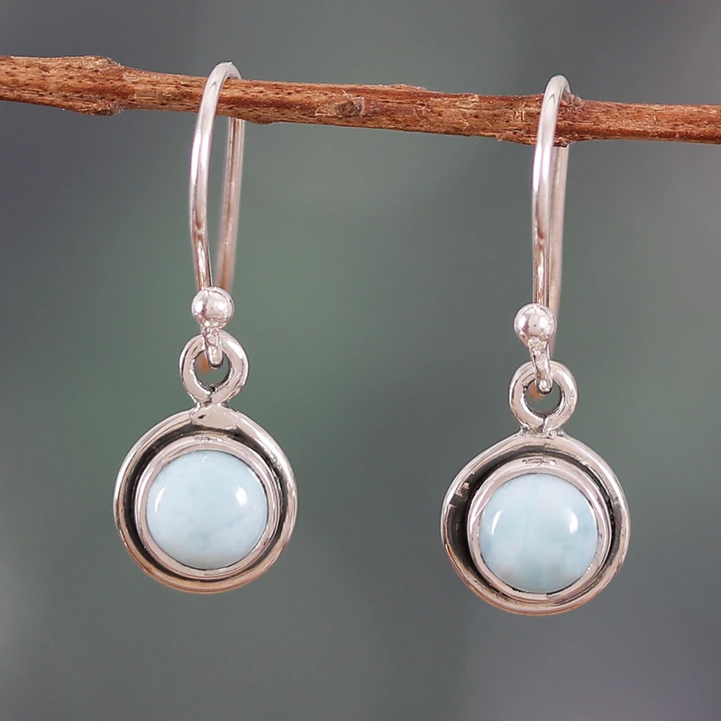 925 Sterling Silber Natur Larimar Cabochon Ohrhänger Edelstein Ohrringe Handgemachte Boho Ohrringe Geschenkidee