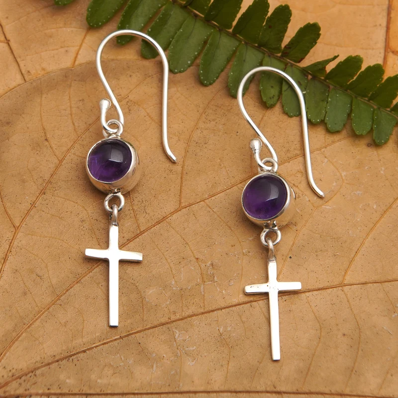 Kreuz-Themen Amethyst baumeln Ohrringe Handgemachte Ohrringe Geschenkartikel Geburtstagsgeschenk Böhmischer Schmuck Geschenk für Sie