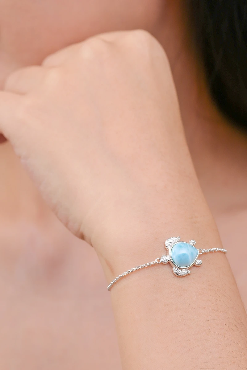 Schildkröten-Larimar-Armband aus 925er Sterlingsilber, böhmischer Schmuck, charmantes Schmuckstück, Valentinstagsgeschenk für sie