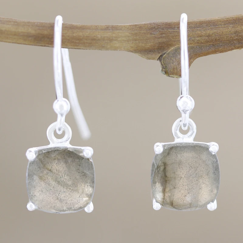 Handgefertigte Labradorit-Hängeohrringe 925 Sterling Silber Ohrringe Blaue Edelstein-Hängeohrringe Labradorit Schmuck Geschenk für Sie