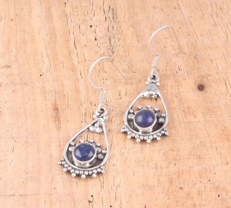 Wunderbare Lapis Lazuli massive 925 Sterling Silber Designer Ohrringe für Damen handgemachte Silberohrringe Schmuckgeschenkidee zum Muttertag