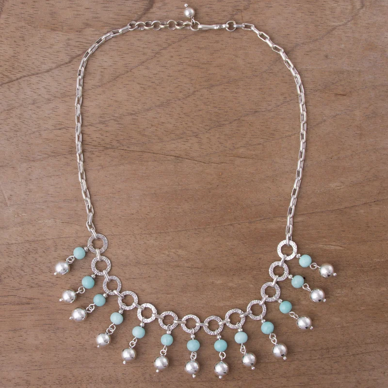 Amazonit- und Sterlingsilber-Wasserfall-Halskette, handgemachter Schmuck, böhmische Halsketten, Amazonit-Schmuck, Geschenk für sie, Geburtstagsgeschenk