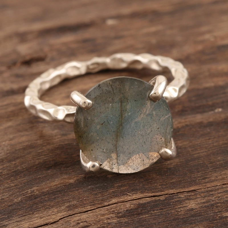 Runder Labradorit-Ring 925 Handgemacht Designer 925 Sterling Silber Geschenk für Sie & Mama