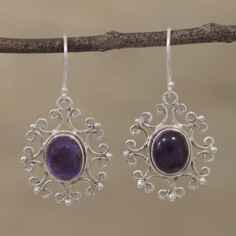 Handgefertigte ovale Amethyst-Ohrhänger Handmade Ohrringe Geschenkartikel Geburtstagsgeschenk
